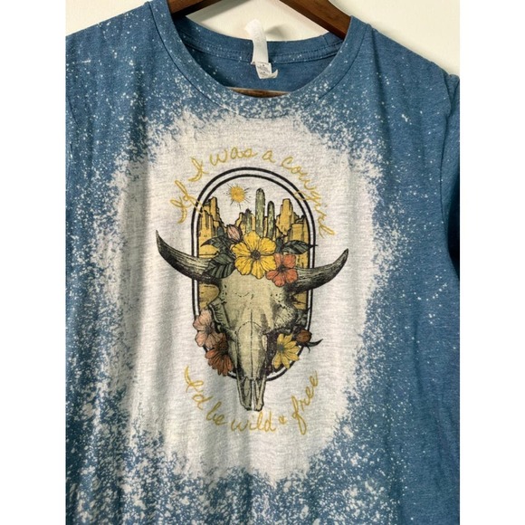 Cowgirl Western Boho Tee Shirt Blue Sz M - Picture 2 of 7